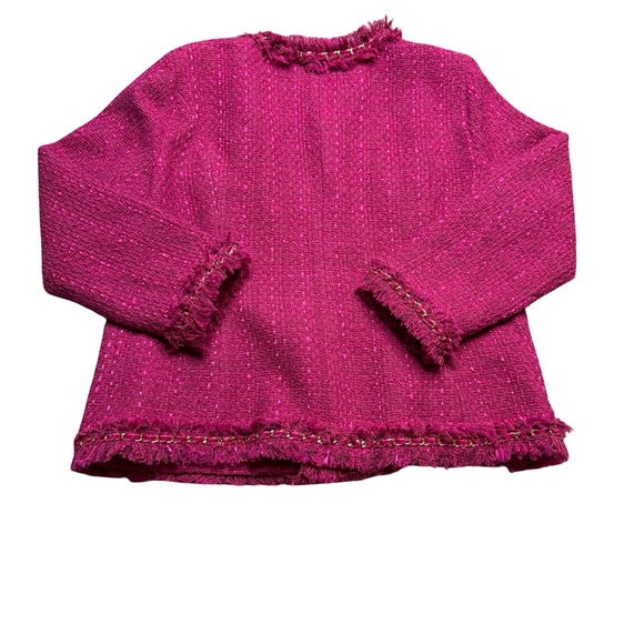 ✨💗 Boston Proper Vibrant Pink Tweed Blazer Fringe Chain Detail Size 16 💗✨ - Picture 3 of 6